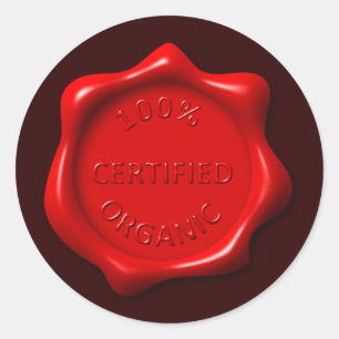 Rood donkerbruin 100% gecertificeerd biologisch wa ronde sticker