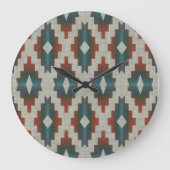 Rood Donkerbruin Blauwgroen Blauw Grijs Tribal Art Grote Klok (Voorkant)