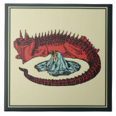  Rood Donkergroen Dragon Lady Art Nouveau Tegeltje (Voorkant)