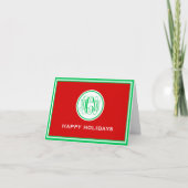Rood Donkergroen Ingelijste Preppy Vine Monogram X Feestdagen Kaart (Voorkant)