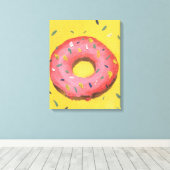 rood donut op een gele achtergrond geschilderd in canvas afdruk (Insitu (Houten vloer))