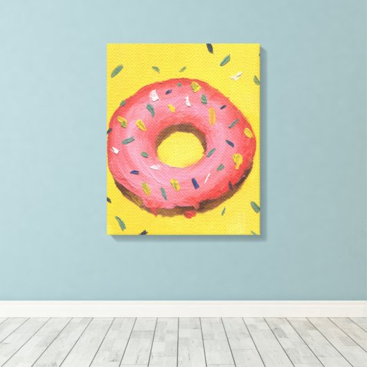 rood donut op een gele achtergrond geschilderd in canvas afdruk (Insitu (Houten vloer))