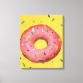 rood donut op een gele achtergrond geschilderd in canvas afdruk (Voorkant)