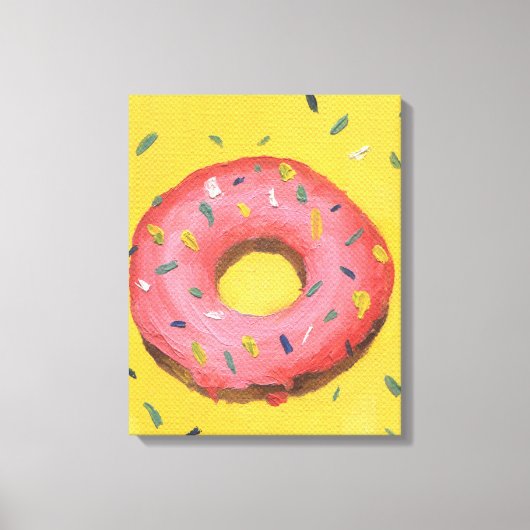 rood donut op een gele achtergrond geschilderd in canvas afdruk (Voorkant)