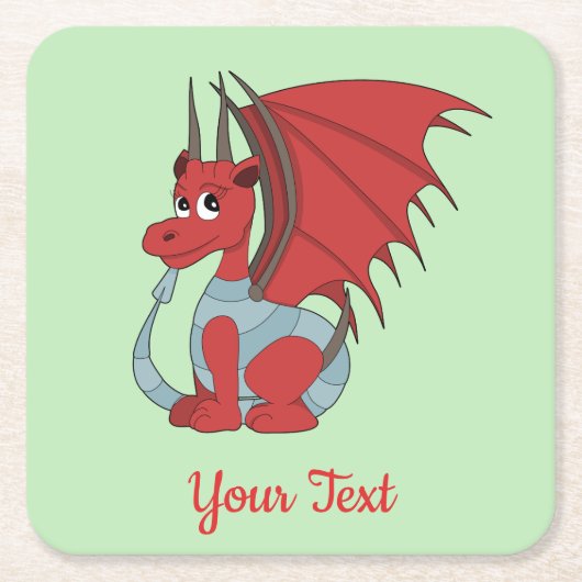 Rood dragon Cartoon Square Paper Onderzetter (Voorkant)