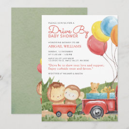 Rood drive-by Woodland Animals Truck Baby shower Kaart