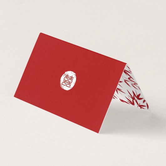 Rood Dubbel Geluk & Bamboe Bruiloft Visitekaartje (Achterkant)