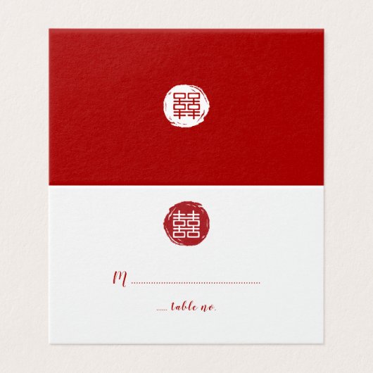 Rood Dubbel Geluk & Bamboe Bruiloft Visitekaartje (Buitenkant ongevouwen)