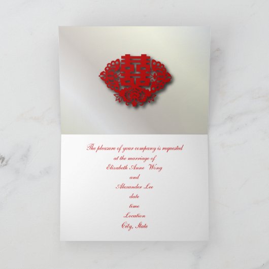 Rood dubbel geluk Chinees Huwelijk Feestdagen Kaart (Binnen)