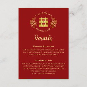 Rood dubbel geluk floral chinese trouwdetail informatiekaartje