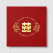 Rood dubbel geluk floral logo chinese bruiloft gastenboek (Voorkant)