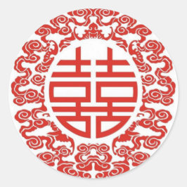 Rood Dubbel Geluk Modern Chinees Huwelijksgunst Ronde Sticker
