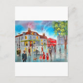 Rood dubbeldeksbus straatschilderij briefkaart (Voorkant)