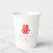 Rood dubbelgeluk floral Chinese bruiloft Papieren Bekers (Voorkant)