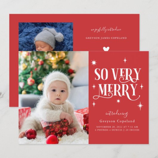 Rood, dus heel prettig, feestdag Baby Foto aankond Aankondiging (Voorkant / Achterkant)