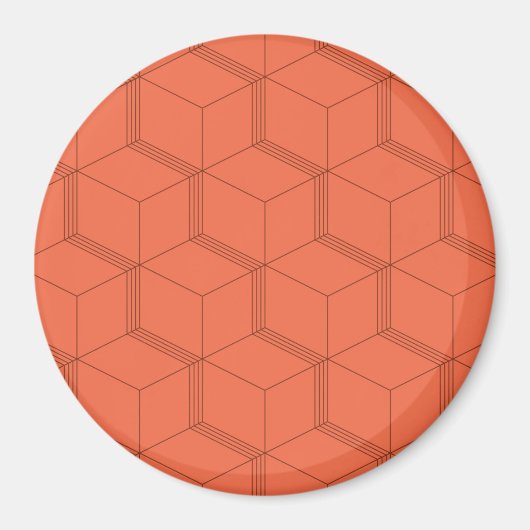 Rood, dynamisch, retro, cool trendkubus lijnpatroo magneet (Voorkant)