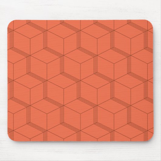 Rood, dynamisch, retro, cool trendkubus lijnpatroo muismat (Voorkant)