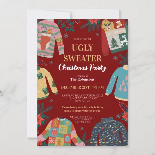 Rood Echt Lelijk Kersttrui Vakantie Feest Kaart (Voorkant)