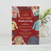 Rood Echt Lelijk Kersttrui Vakantie Feest Kaart (Staand voorkant)