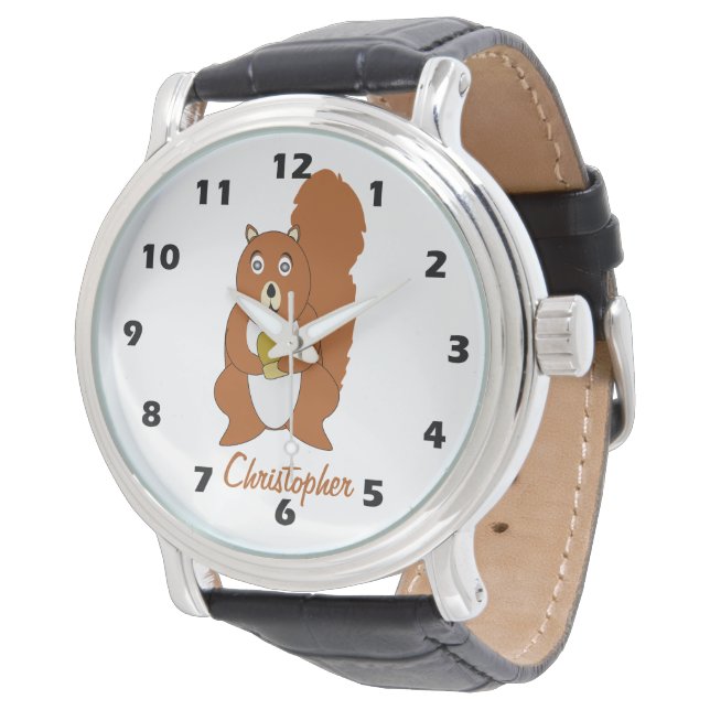 Rood Eekhoorn Ontwerp Gepersonaliseerd Horloge (Gekanteld)