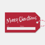 Rood Eenvoudig Modern Lettering Vrolijk Kerstfeest Cadeaulabel (Voorkant (Horizontaal))