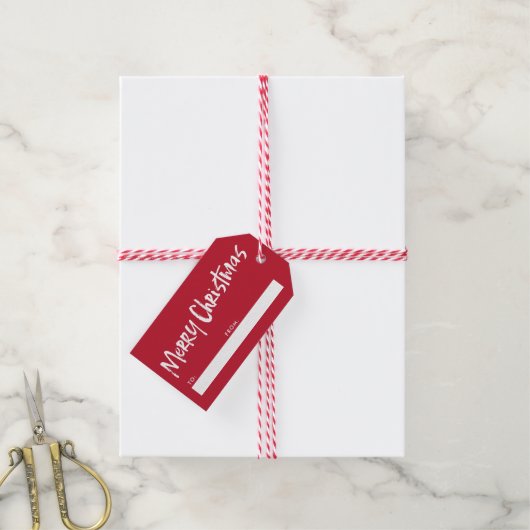 Rood Eenvoudig Modern Lettering Vrolijk Kerstfeest Cadeaulabel (Met Touw)