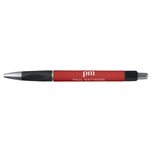 Rood Eenvoudig Modern Professioneel Monogram en Na Pen (Voorkant)