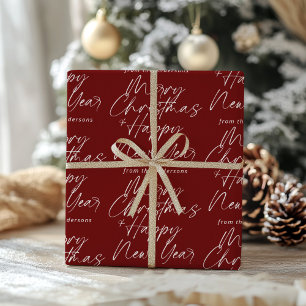 Rood Eenvoudig Modern Vrolijk Kerstfeest & Gelukki Cadeaupapier