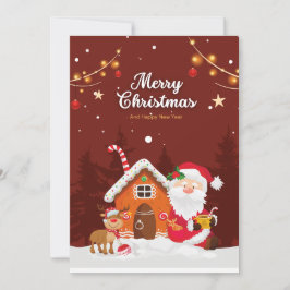 Rood Eenvoudig Santa Cartoon Vrolijk Kerstfeest Feestdagenkaart