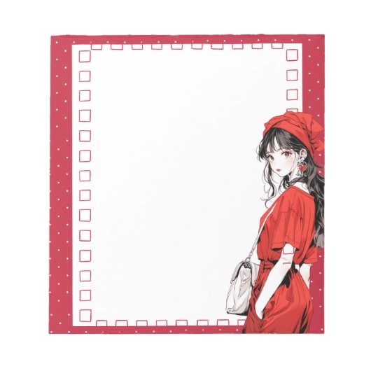 Rood Eenvoudig Schattige Anime Boho Notitieblok (Voorkant)