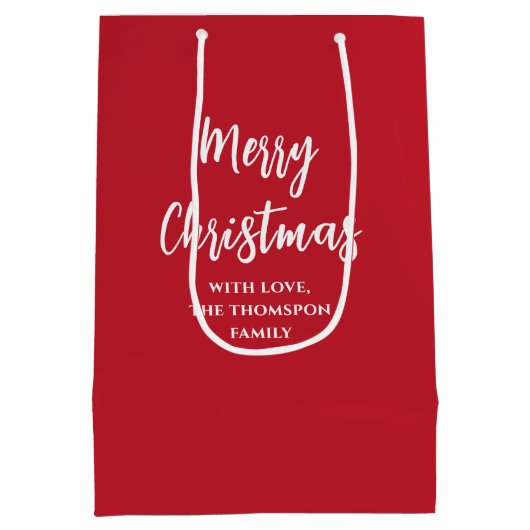 Rood Eenvoudig Vrolijk Kerstmis Custom Medium Cadeauzakje (Achterkant)