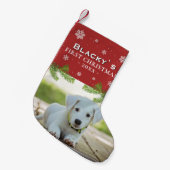 Rood eerste kerstfoto Puppy Photo Pine Snowflake Kleine Kerstsok (Voorkant (Hangend))