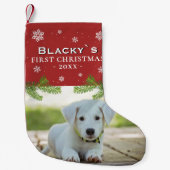 Rood eerste kerstfoto Puppy Photo Pine Snowflake Kleine Kerstsok (Voorkant)