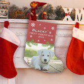 Rood eerste kerstfoto Puppy Photo Pine Snowflake Kleine Kerstsok