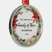 Rood Eerste Kerstmis als familie van drie sieraden Metalen Ornament (Rechts)