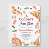 rood eerste plak pizza 1e verjaardag kaart (Voorkant)