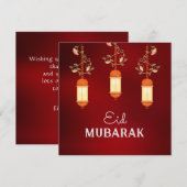 Rood Eid Mubarak Bloemenlantaarn Islamitische Kaar Feestdagenkaart (Voorkant / Achterkant)
