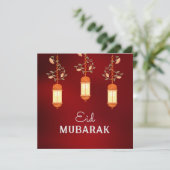 Rood Eid Mubarak Bloemenlantaarn Islamitische Kaar Feestdagenkaart (Staand voorkant)