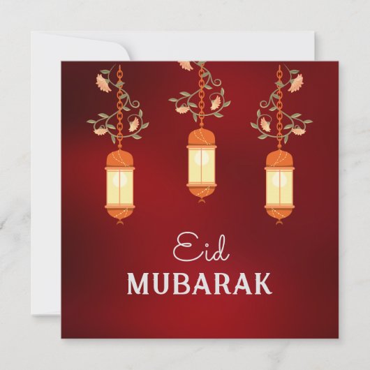 Rood Eid Mubarak Bloemenlantaarn Islamitische Kaar Feestdagenkaart (Voorkant)