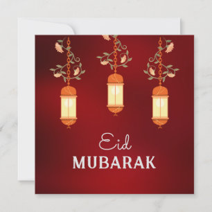 Rood Eid Mubarak Bloemenlantaarn Islamitische Kaar Feestdagenkaart