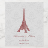 Rood Eiffeltoren Damask Weddenschap Wine Label Wijn Etiket (Enkel label)