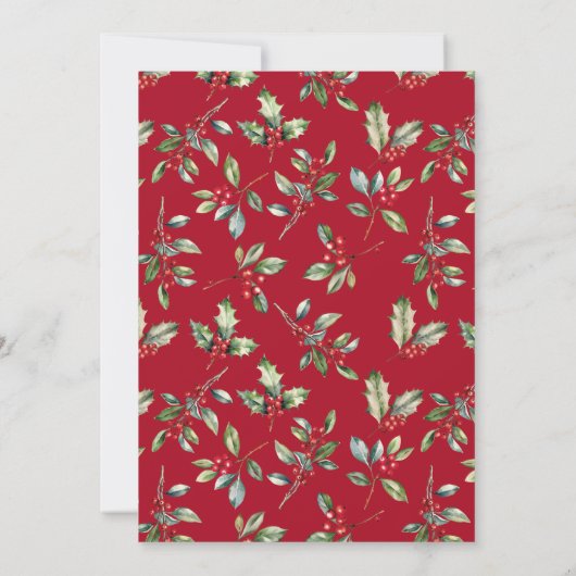 Rood Elegant Botanisch Script Vakantie Party Kaart (Achterkant)