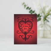 Rood elegant damast gotisch hart briefkaart (Staand voorkant)