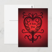 Rood elegant damast gotisch hart briefkaart (Voorkant / Achterkant)
