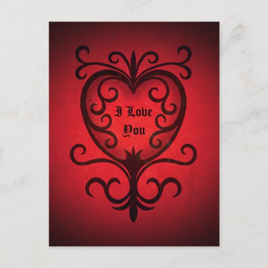 Rood elegant damast gotisch hart briefkaart (Voorkant)