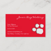 Rood Elegant Dog Walking Paw Print Visitekaartje (Achterkant)