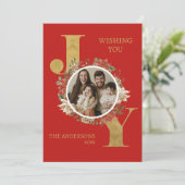 Rood Elegant Foto Kerstmis Feestdagenkaart (Staand voorkant)