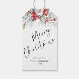 Rood Elegant Handgeschreven Script | Kerstbessen Cadeaulabel