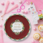 Rood Elegant Kerst Holly Waterverf Gouden Familie Papieren Bordje (Feest)