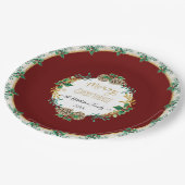 Rood Elegant Kerst Holly Waterverf Gouden Familie Papieren Bordje (Gekanteld)